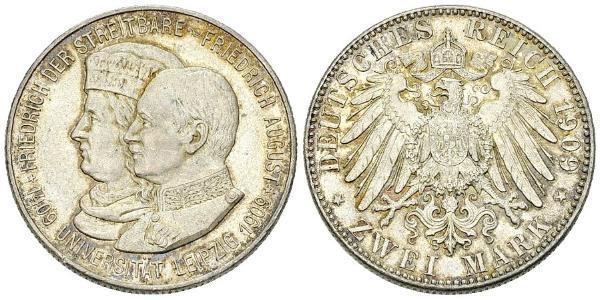 2 Mark Königreich Sachsen (1806 - 1918) Silber Friedrich August III. (Sachsen) (1865-1932)