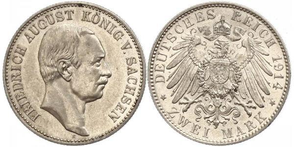 2 Mark Königreich Sachsen (1806 - 1918) Silber Friedrich August III. (Sachsen) (1865-1932)