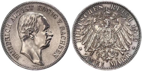2 Mark Königreich Sachsen (1806 - 1918) Silber Friedrich August III. (Sachsen) (1865-1932)