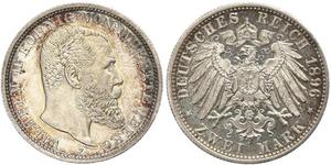 2 Mark Königreich Württemberg (1806-1918) Silber Wilhelm II, German Emperor (1859-1941)