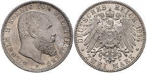 2 Mark Königreich Württemberg (1806-1918) Silber Wilhelm II, German Emperor (1859-1941)