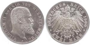 2 Mark Königreich Württemberg (1806-1918) Silber Wilhelm II, German Emperor (1859-1941)