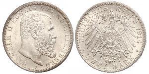 2 Mark Königreich Württemberg (1806-1918) Silber Wilhelm II, German Emperor (1859-1941)