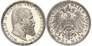 2 Mark Königreich Württemberg (1806-1918) Silber Wilhelm II, German Emperor (1859-1941)