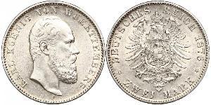 2 Mark Königreich Württemberg (1806-1918) Silber Karl (Württemberg)