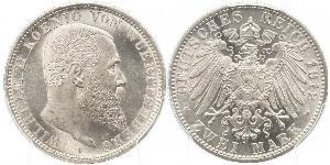 2 Mark Königreich Württemberg (1806-1918) Silber Wilhelm II, German Emperor (1859-1941)