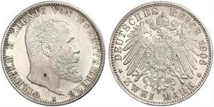2 Mark Königreich Württemberg (1806-1918) Silber Wilhelm II, German Emperor (1859-1941)