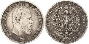 2 Mark Königreich Württemberg (1806-1918) Silber Karl (Württemberg)