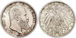 2 Mark Königreich Württemberg (1806-1918) Silber Wilhelm II, German Emperor (1859-1941)