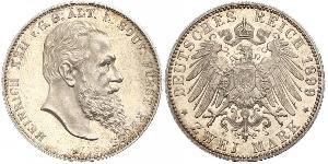 2 Mark Reuß älterer Linie (1778 - 1918) Silber Heinrich XXII (1859 - 1902)