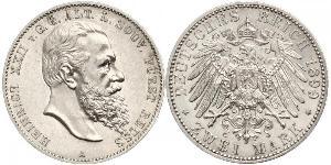 2 Mark Reuß älterer Linie (1778 - 1918) Silber Heinrich XXII (1859 - 1902)