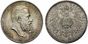 2 Mark Reuß älterer Linie (1778 - 1918) Silber Heinrich XXII (1859 - 1902)