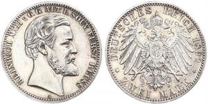 2 Mark Reuß älterer Linie (1778 - 1918) Silber Heinrich XXII (1859 - 1902)