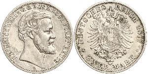 2 Mark Reuß älterer Linie (1778 - 1918) Silber Heinrich XXII (1859 - 1902)