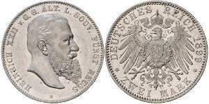 2 Mark Reuß älterer Linie (1778 - 1918) Silber Heinrich XXII (1859 - 1902)