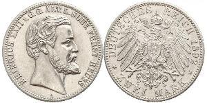 2 Mark Reuß älterer Linie (1778 - 1918) Silber Heinrich XXII (1859 - 1902)