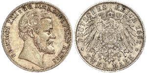 2 Mark Reuß älterer Linie (1778 - 1918) Silber Heinrich XXII (1859 - 1902)