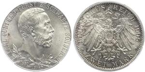 2 Mark Schwarzburg-Sondershausen (1599-1920) Silber 