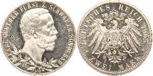 2 Mark Schwarzburg-Sondershausen (1599-1920) Silber 