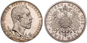 2 Mark Schwarzburg-Sondershausen (1599-1920) Silber 