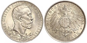 2 Mark Schwarzburg-Sondershausen (1599-1920) Silber 