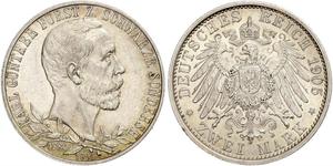 2 Mark Schwarzburg-Sondershausen (1599-1920) Silber 