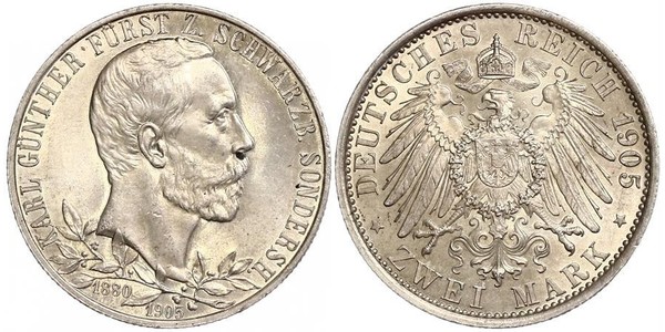 2 Mark Schwarzburg-Sondershausen (1599-1920) Silber 