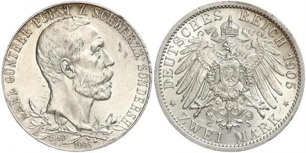 2 Mark Schwarzburg-Sondershausen (1599-1920) Silber 
