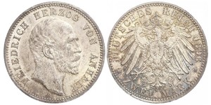 2 Mark Anhalt-Dessau (1603 -1863) Silver Frederick I, Duke of Anhalt (1831-1904)