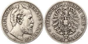 2 Mark Anhalt-Dessau (1603 -1863) / Duchy of Anhalt (1806 - 1918) Silver Frederick I, Duke of Anhalt (1831-1904)