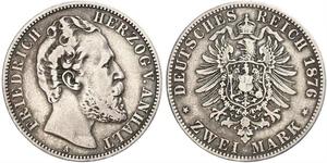 2 Mark Anhalt-Dessau (1603 -1863) / Duchy of Anhalt (1806 - 1918) Silver Frederick I, Duke of Anhalt (1831-1904)