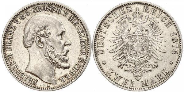 2 Mark Duchy of Mecklenburg-Schwerin (1352-1918) Silver Frederick Francis II, Grand Duke of Mecklenburg-Schwerin