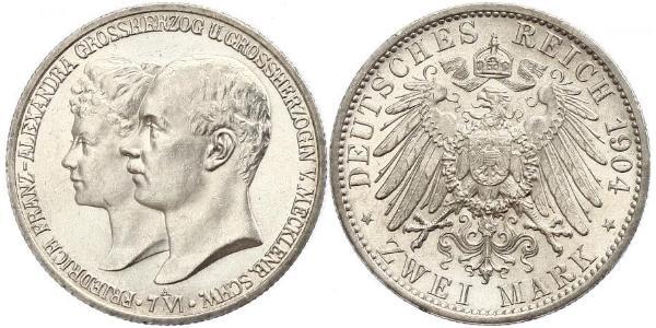 2 Mark Duchy of Mecklenburg-Schwerin (1352-1918) Silver Frederick Francis IV, Grand Duke of Mecklenburg (1882 - 1945)
