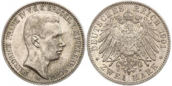 2 Mark Duchy of Mecklenburg-Schwerin (1352-1918) Silver Frederick Francis IV, Grand Duke of Mecklenburg (1882 - 1945)