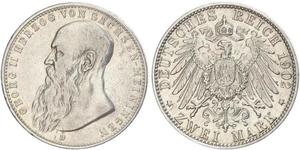 2 Mark Duchy of Saxe-Meiningen (1680 - 1918) Silver Georg II, Duke of Saxe-Meiningen