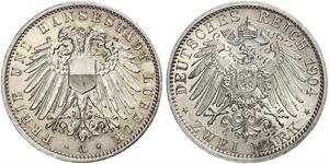 2 Mark Free City of Lübeck Silver 