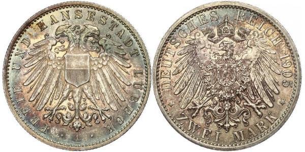 2 Mark Free City of Lübeck Silver 