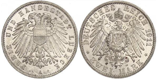2 Mark Free City of Lübeck Silver 
