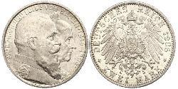 2 Mark Grand Duchy of Baden (1806-1918) Silver Frederick I, Grand Duke of Baden (1826 - 1907)