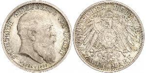 2 Mark Grand Duchy of Baden (1806-1918) Silver Frederick I, Grand Duke of Baden (1826 - 1907)