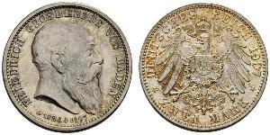 2 Mark Grand Duchy of Baden (1806-1918) Silver Frederick I, Grand Duke of Baden (1826 - 1907)