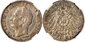 2 Mark Grand Duchy of Baden (1806-1918) Silver Frederick II, Grand Duke of Baden (1857 - 1928)