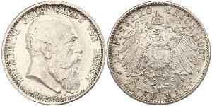 2 Mark Grand Duchy of Baden (1806-1918) Silver Frederick I, Grand Duke of Baden (1826 - 1907)