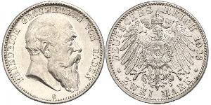 2 Mark Grand Duchy of Baden (1806-1918) Silver Frederick I, Grand Duke of Baden (1826 - 1907)