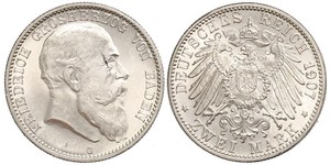 2 Mark Grand Duchy of Baden (1806-1918) Silver Frederick I, Grand Duke of Baden (1826 - 1907)