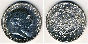 2 Mark Grand Duchy of Baden (1806-1918) Silver Frederick I, Grand Duke of Baden (1826 - 1907)