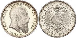 2 Mark Grand Duchy of Baden (1806-1918) Silver Frederick I, Grand Duke of Baden (1826 - 1907)