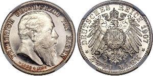 2 Mark Grand Duchy of Baden (1806-1918) Silver Frederick I, Grand Duke of Baden (1826 - 1907)