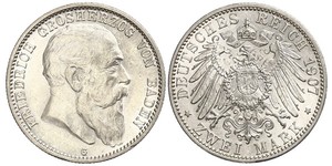 2 Mark Grand Duchy of Baden (1806-1918) Silver Frederick I, Grand Duke of Baden (1826 - 1907)