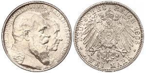 2 Mark Grand Duchy of Baden (1806-1918) Silver Frederick I, Grand Duke of Baden (1826 - 1907)